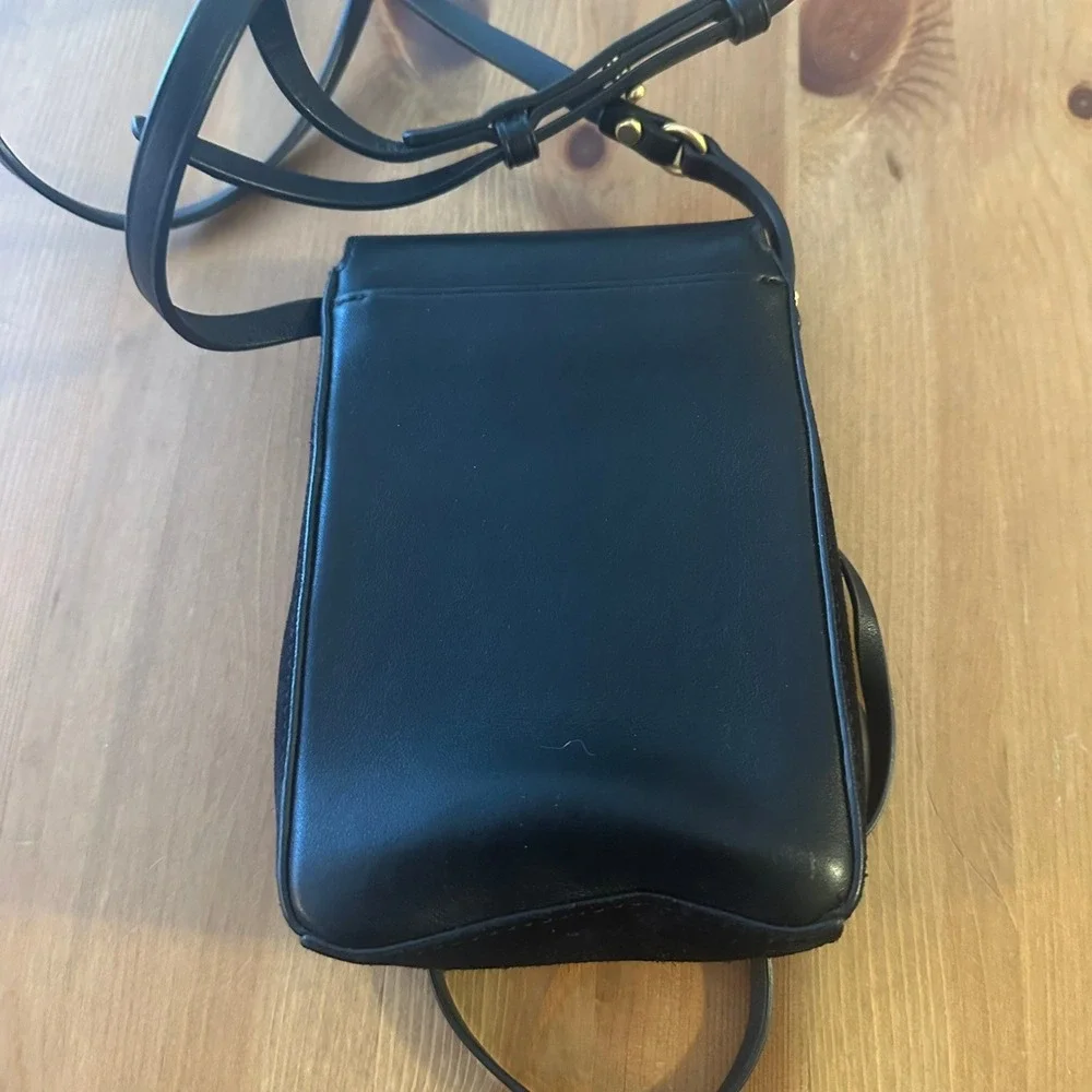 Tory Burch Miller Black Suede Leather Phone Crossbody Bag Purse Messenger